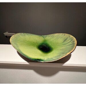 Pier 1 Free Form Avocado Ceramic Centerpiece Statement Bowl Drip Glazed 14 in